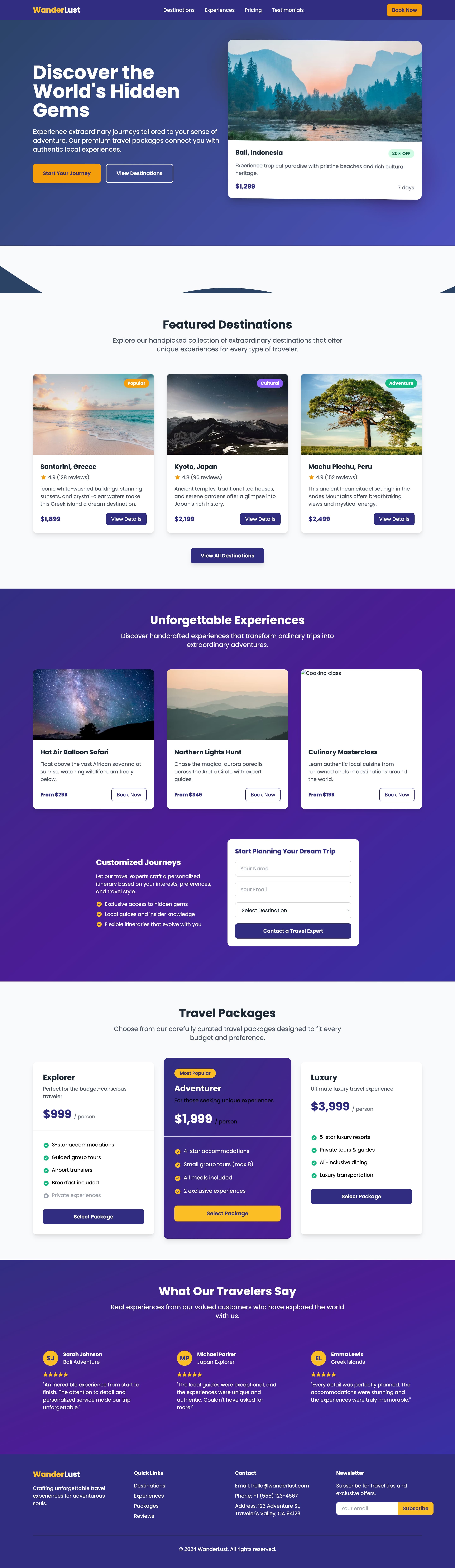Boltweb - landing page with AI for Travel 