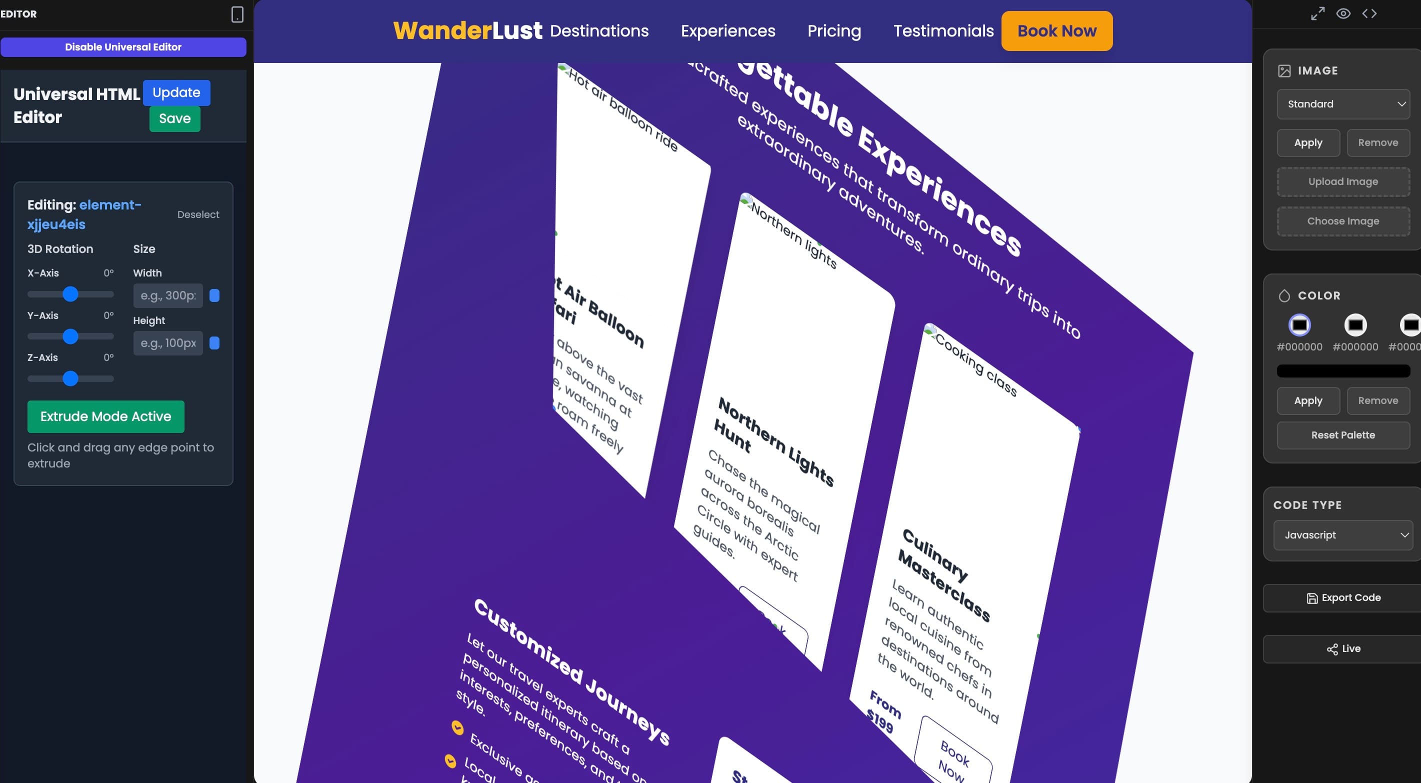 An example of a website design created with an AI builder, showcasing modern UI elements.